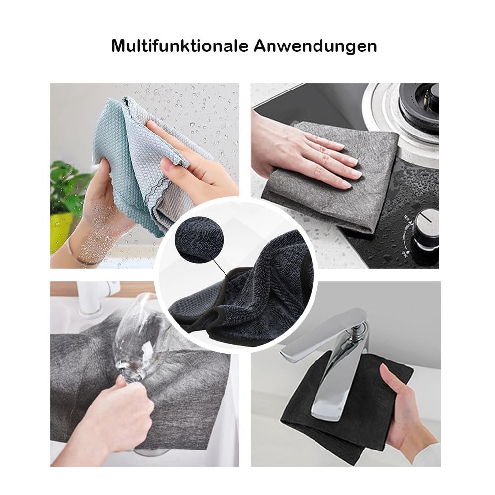 Auto Trockentuch 2 Stück Mikrofasertücher Reinigungstuch Handtücher Putzlappen Fenster Tücher Poliertuch Glasreinigungstuch Küchentuch Twisted Towel für Haus Küche Grau Einlagig (500 g/m²)