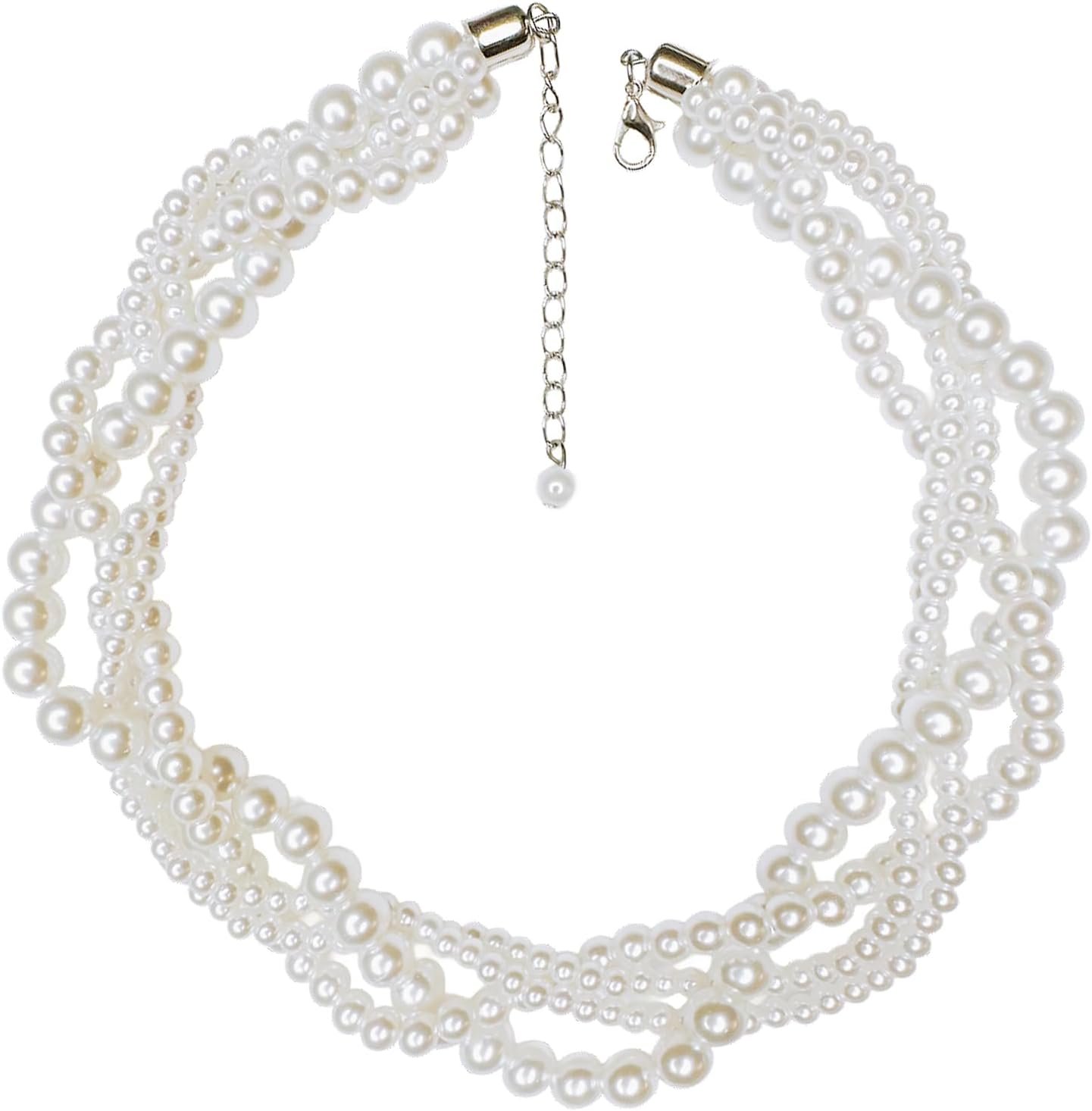 Pearl Necklace for Women Layered Faux Pearl Choker Vintage Multi Strand Statement Jewelry Chunky White Beaded Necklace Party Wedding Gift