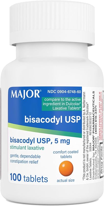MAJOR Bisacodyl USP 5mg, Gentle Stimulant Laxative Tablets for Occasional