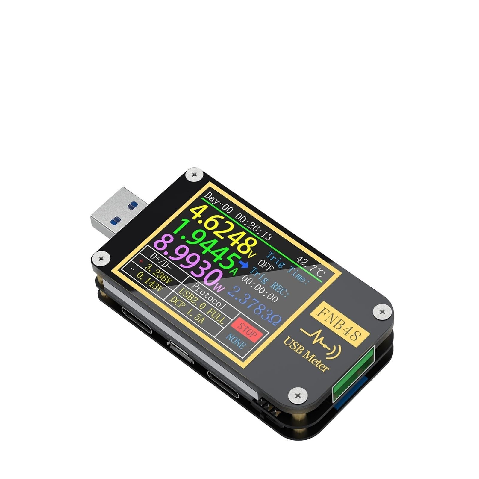 Tester USB FNB48S PD Woltomierz Amperomierz Prąd i woltomierz Tester USB QC4 + PD3.0 2.0 PPS Protokół szybkiego ładowania Test pojemności(48S NO Bluetooth)