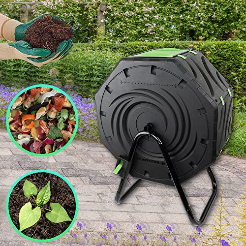 Hourleey Compost Bin For Outdoor, 19 Gallon Tumbling Composting Bin For Garden, Kitchen, Yard Tumbler Rotating Batch Composter Bin #TOP5