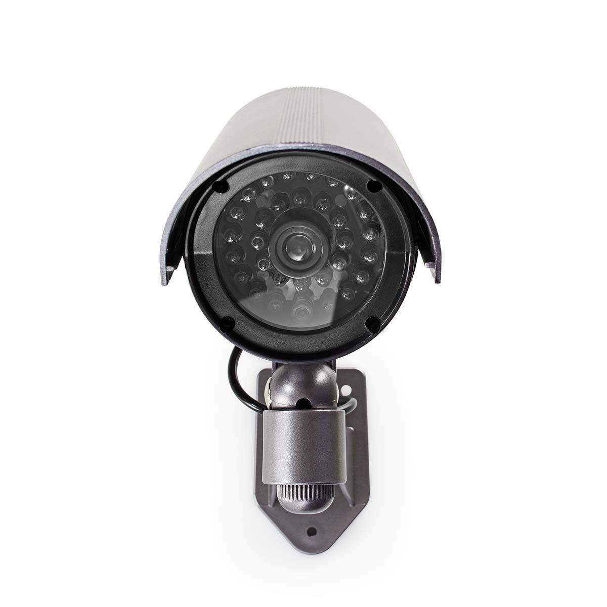 NEDIS Dummy Outdoor Security Camera, Realistic Bullet Design with Built-In Flashing LED and Decoy IR LED, Waterproof IP44 Housing, Battery Powered with Wall Mount - Grey