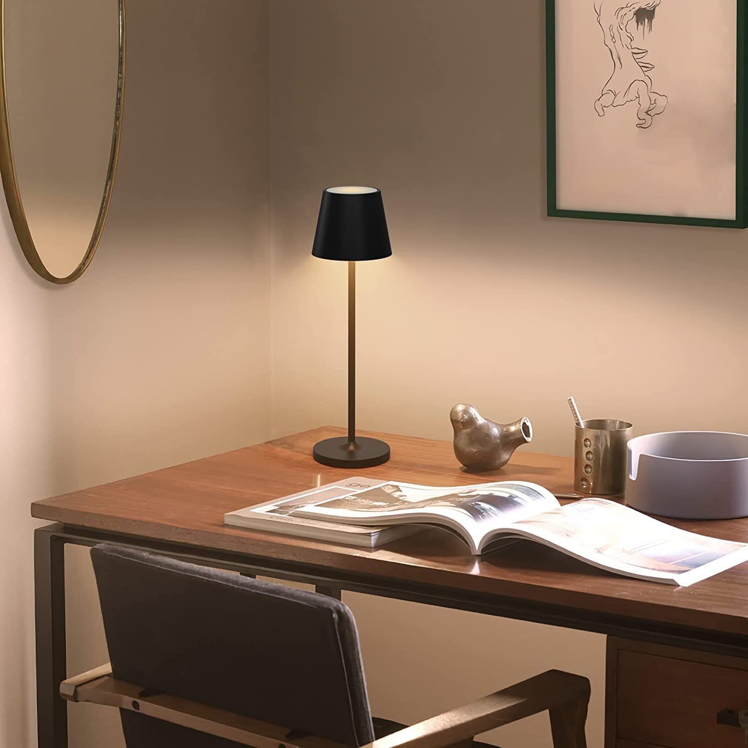 LUME PLUS Lampada Da Tavolo NERO ASTRALE Ricaricabile USB Autonomia Fino A 40 Ore IP54 Luce Calda 2700K Dimmerabile Touch 190 Lumen Anche Per Esterno