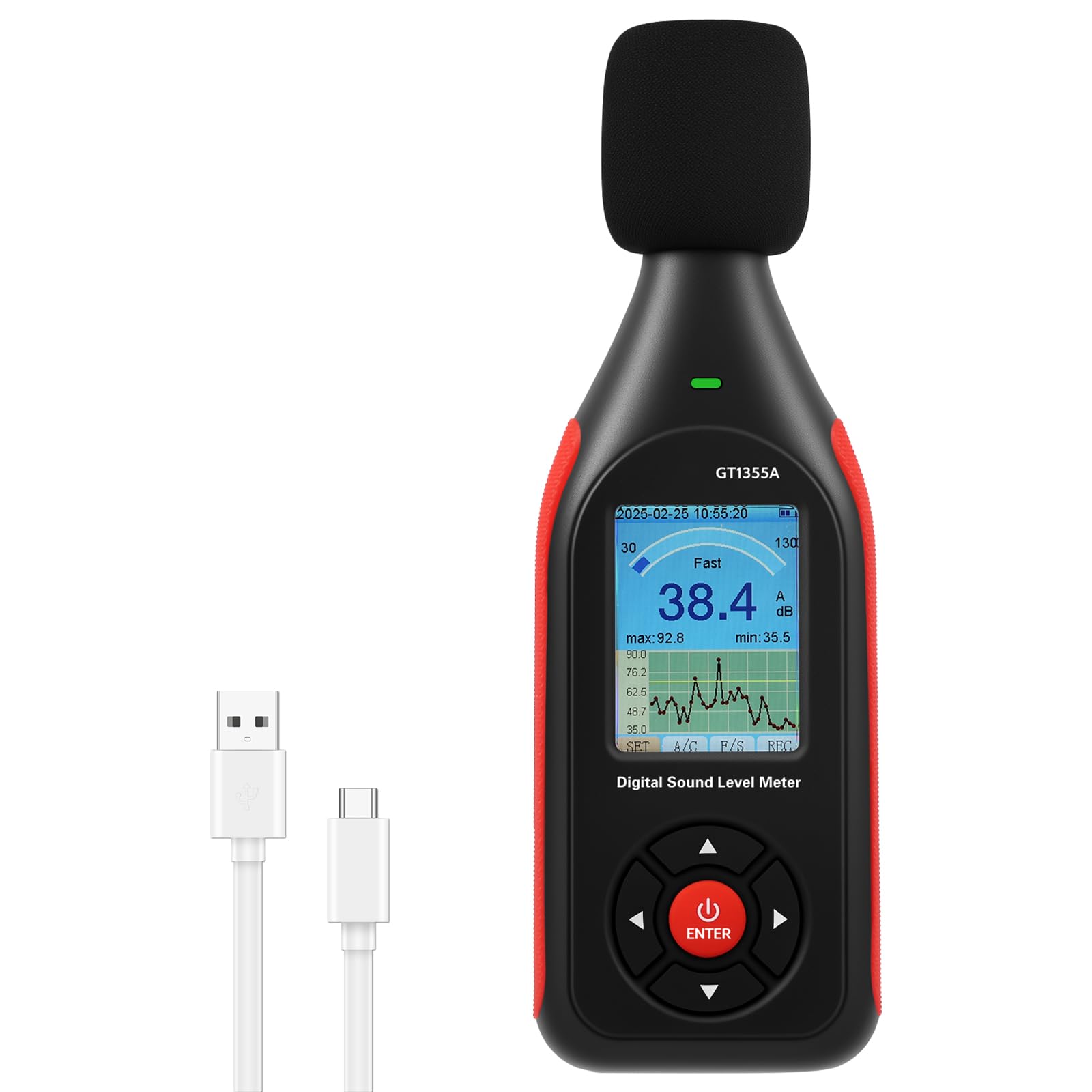 Digital Decibel Meter 30-130dB Sound Level Reader 3 Colors Alarm Adjustable Noise Volume Measure Device Decibel Reader Record 43000 Data