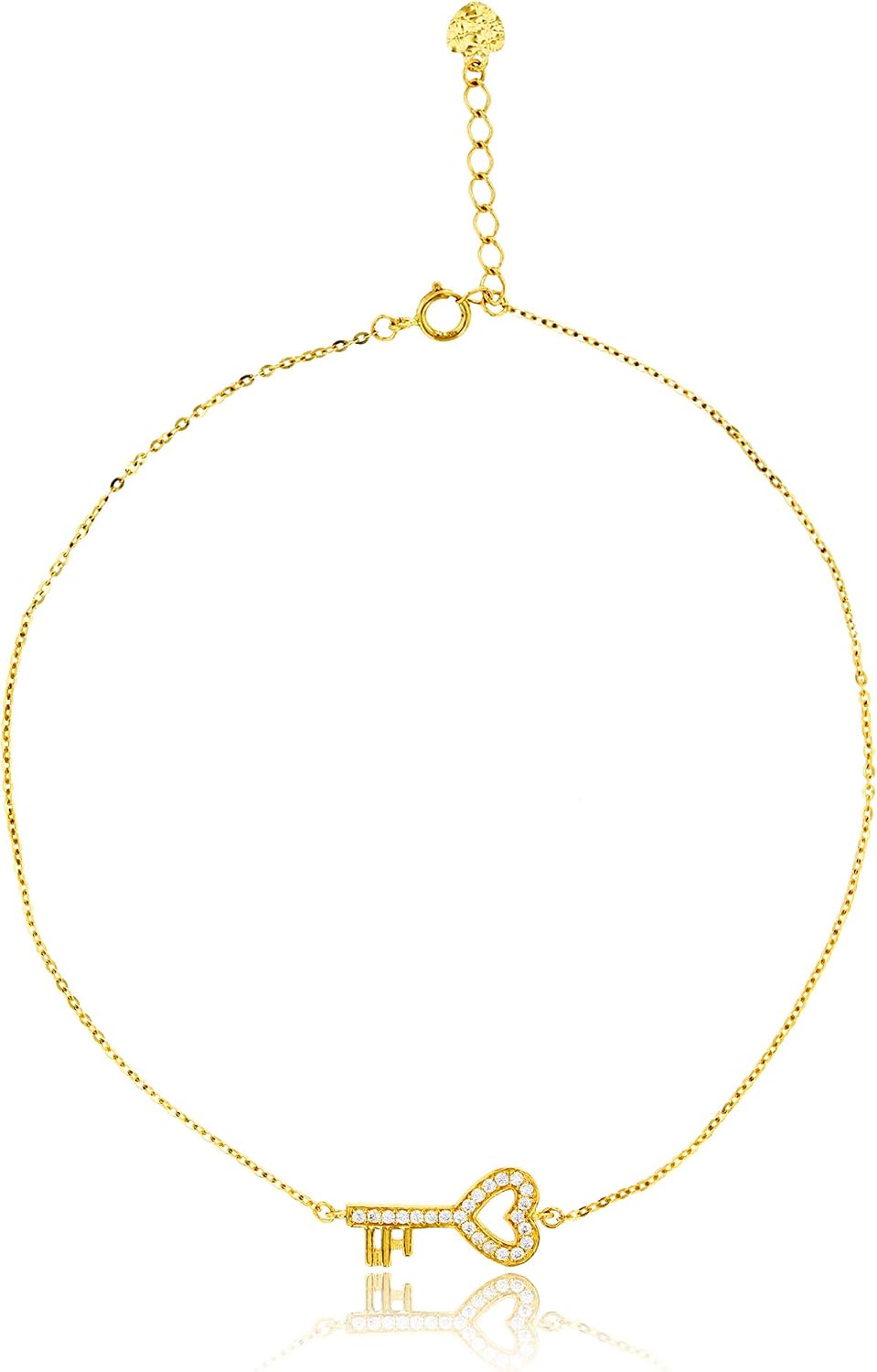DECADENCE 14K Yellow Gold Polished Micropave Key 7+2" Anklet