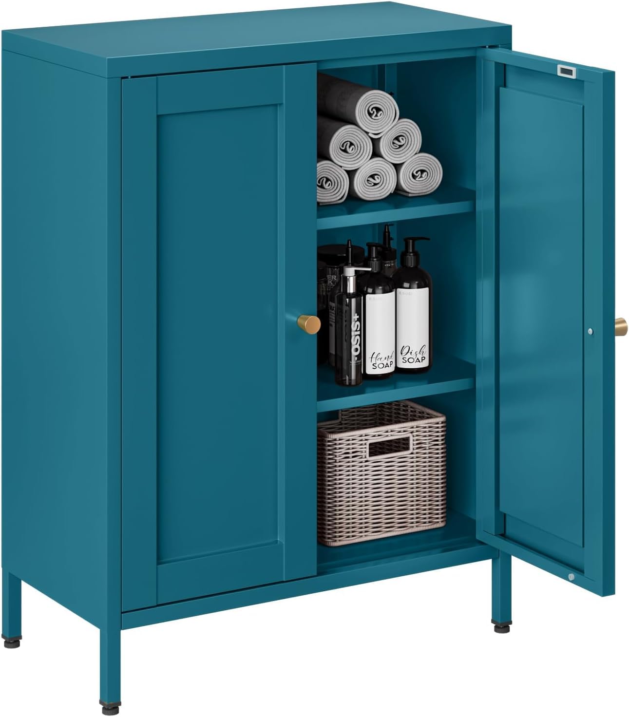 Armario de Baño Metálico,Mueble baño con 2 Puertas, Mueble Auxiliar con 2 estantes Ajustables Pare Baño,Cocina,Oficina,30 x 60 x 80 cm, Azul
