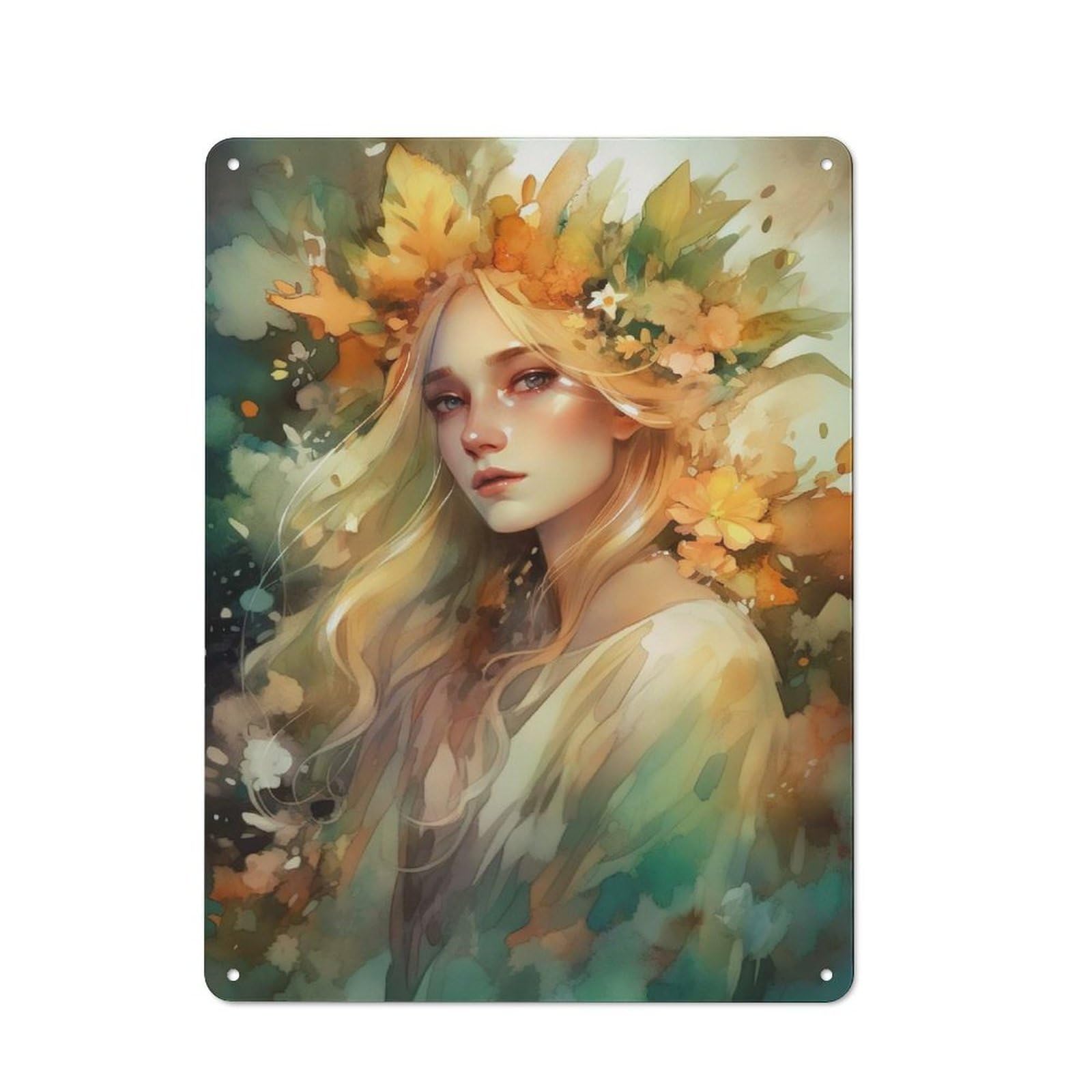 Junmoney Watercolor Floral Portrait Vintage Metal Plaque 40X30cm For Kitchen Or Home Bar, For Vintage Wall Decor Fans, For Garage And Workshop Walls