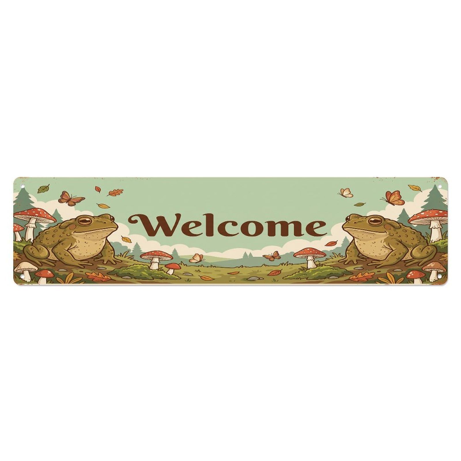 Vintage Welcome Toad Mushroom Metal Tin Sign