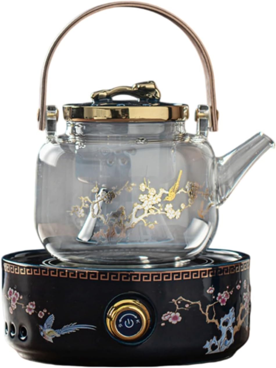 喜上眉梢圆形电陶炉套装大容量蒸煮两用 Ceramic Kung Fu Tea Set,teapot,Teacups,warming Wedding Birthday Gift,Tea Tray Chinese,Dishwasher Safe 喜上眉梢提梁电陶炉蒸煮套装-霁蓝【蒸煮双内胆】