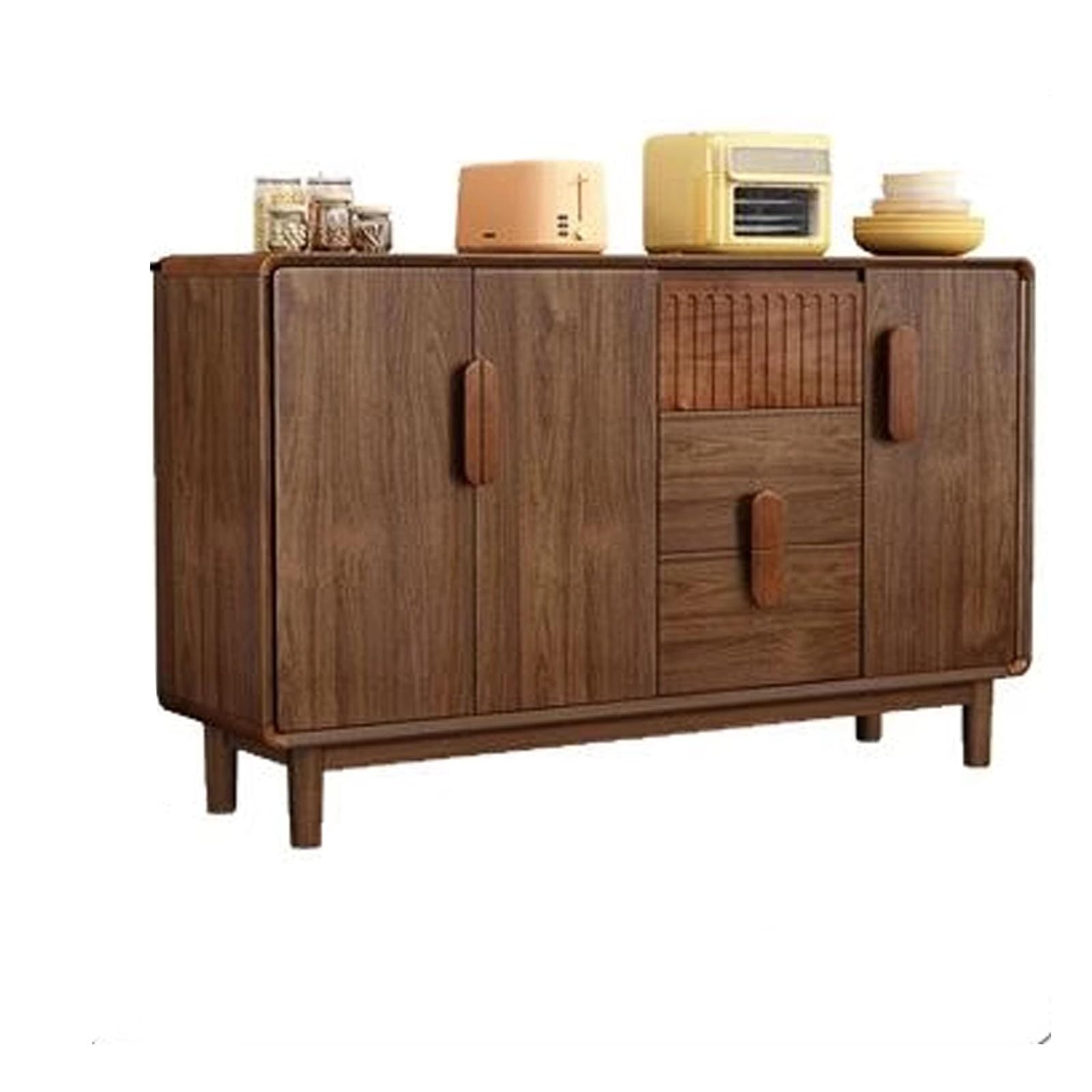 Buffet en Bois Massif, Meuble de Rangement avec Tiroirs Et Portes, Table Basse pour Salon Et Entrée, Étagères Réglables(140x95cm/55.1x37.4in)
