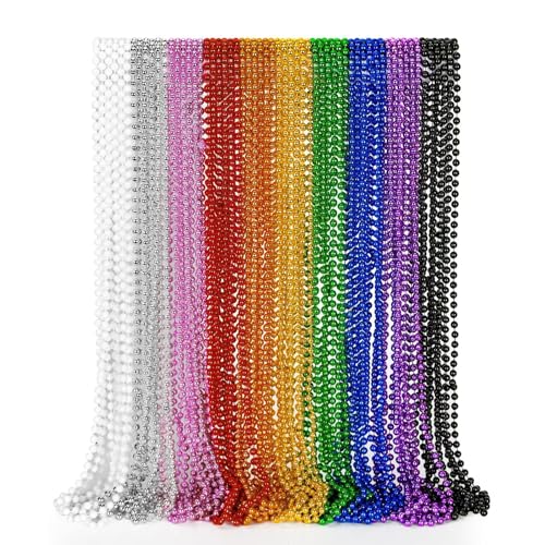 Image of EOBOH 50PCS Mardi Gras Beads, Metallic 10 Kinds of Bead Necklace Party Favors, 33 inch Mardi Gras Necklace Stuff, Festival Parade Throw Accessories for Wedding Birthday Celebrations Decorations