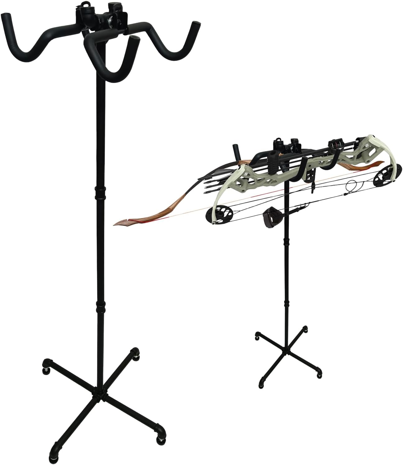 Bow Stand,Two Accessory Hooks Archery Stand,Recurve Bow Stand Has 4 Parallel Feet Suitable for Both Indoor and Outdoor Use,Black