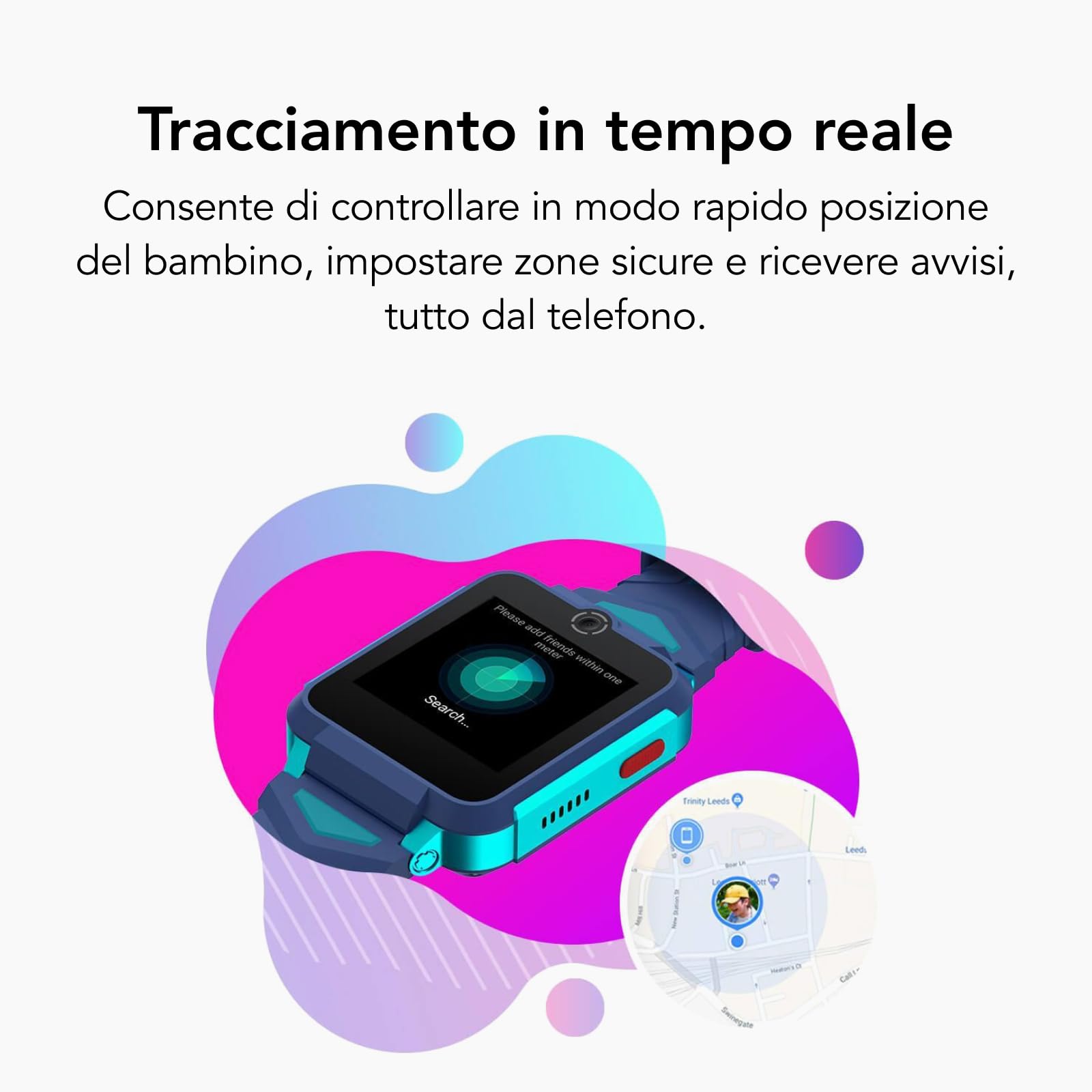 TCL MOVETIME Family Watch 2 - Smartwatch 4G per bambini, GPS, videochiamate, monitoraggio dell'attività fisica, blu