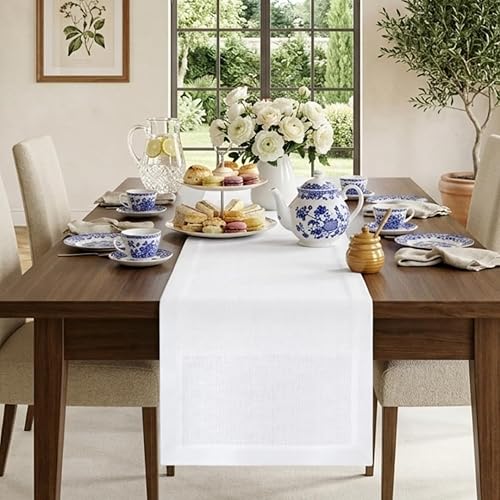Classic Linen™ by D'Moksha White Table Runner 84 Inches Long,