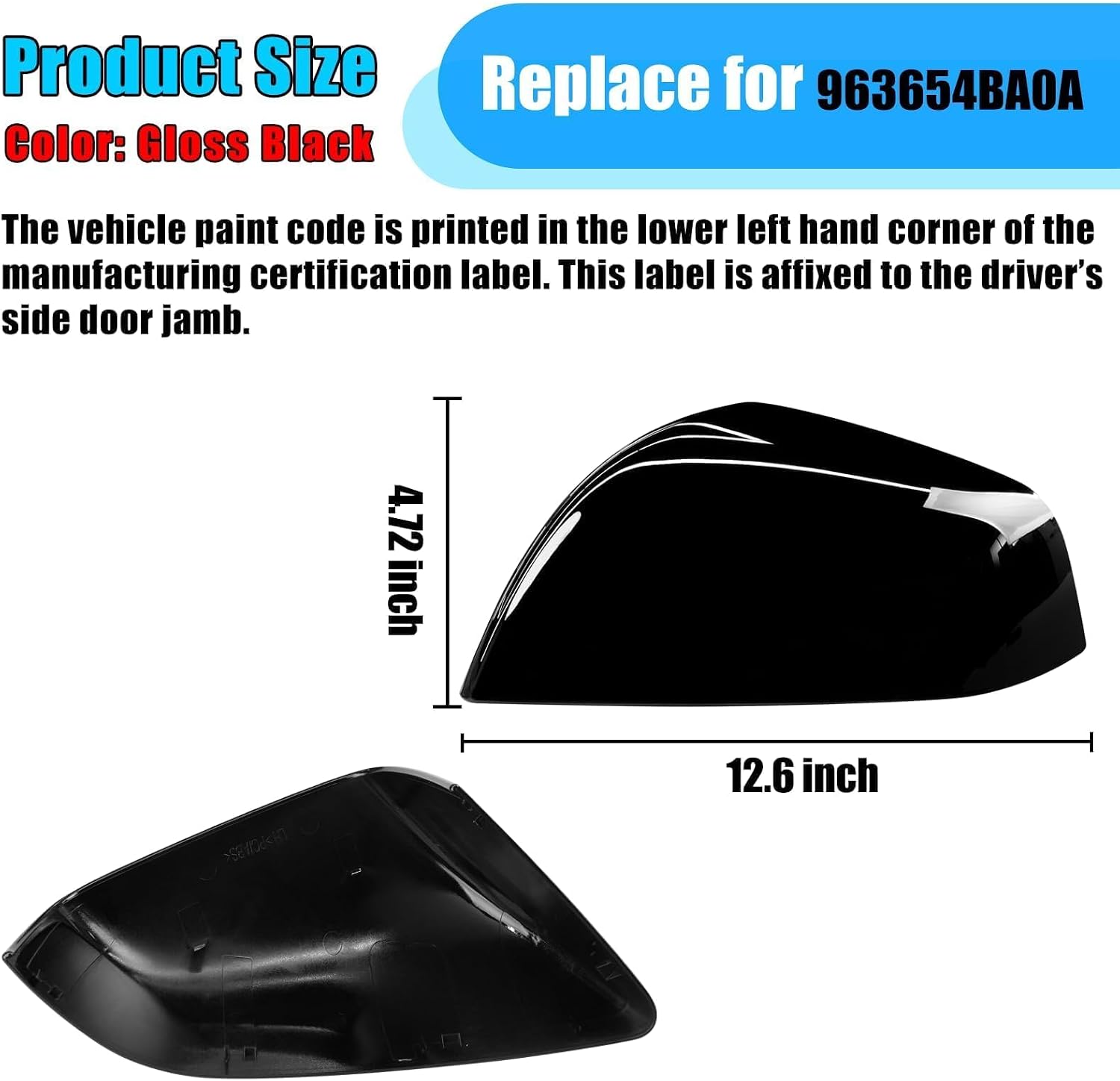 Compatible with 2016-2025 Tesla Model X Rearview Mirror Covers, for Tesla Model X Front Left Side Mirror Cover Replacement Clip-on (Gloss Black) 105443000D