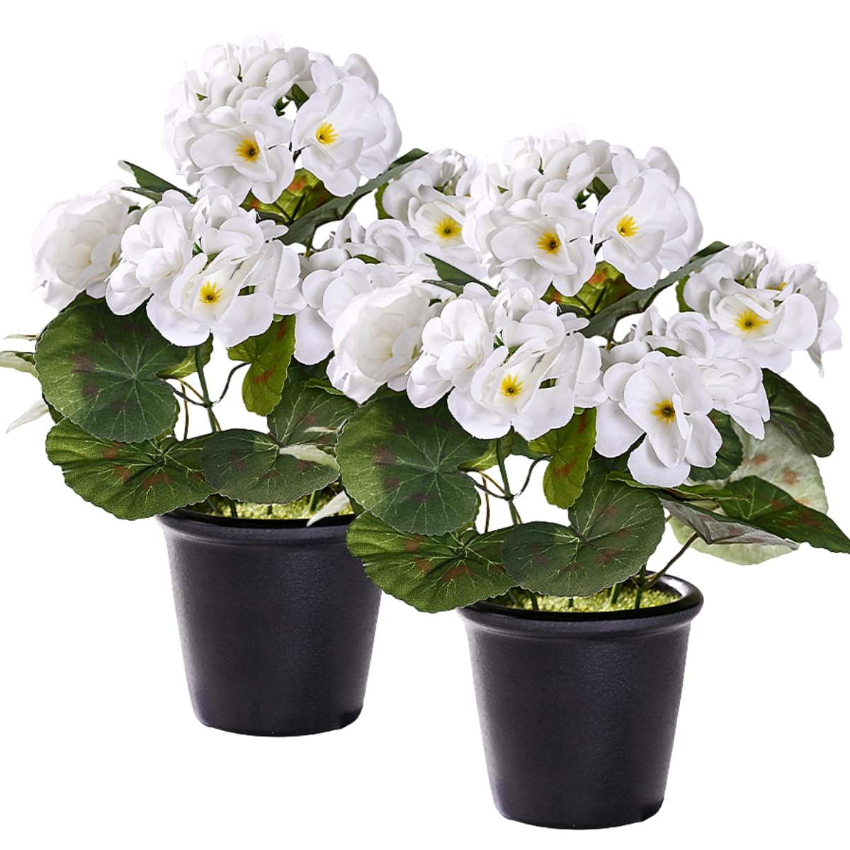 Lot de 2 fleurs artificielles en pot - Géranium - Décoration extérieure et intérieure - Bouquets de fleurs en soie avec vase en céramique - Plante artificielle pour balcon, maison, mariage,