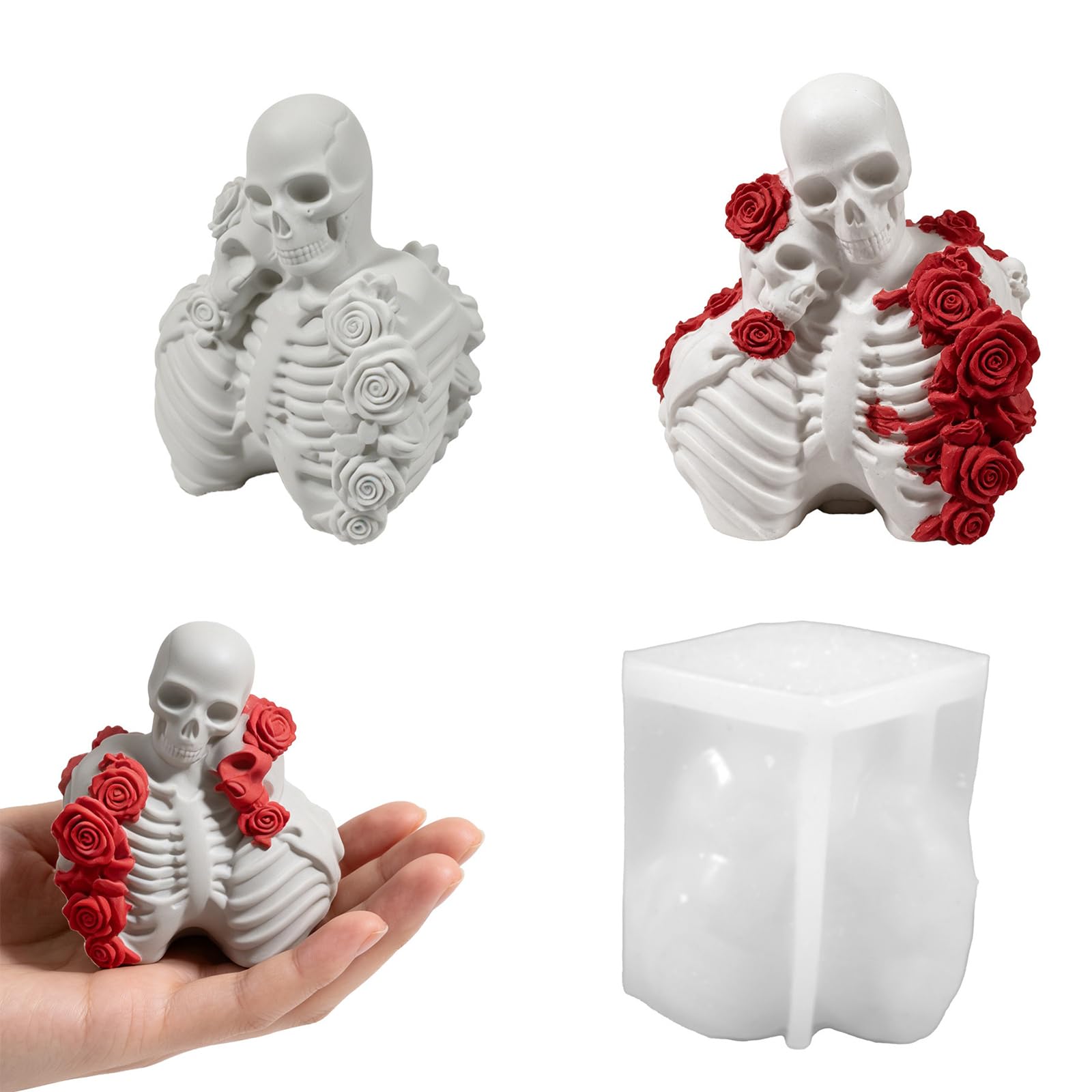 COOLHOOD Embracing Skeleton Mold, Silicone Halloween Casting Mold with Wick Hole for Wax, Resin, Plaster, Soap, and Gothic Home Decor Couple Skeleton Halloween Silicone Casting Gothic Resin Soap