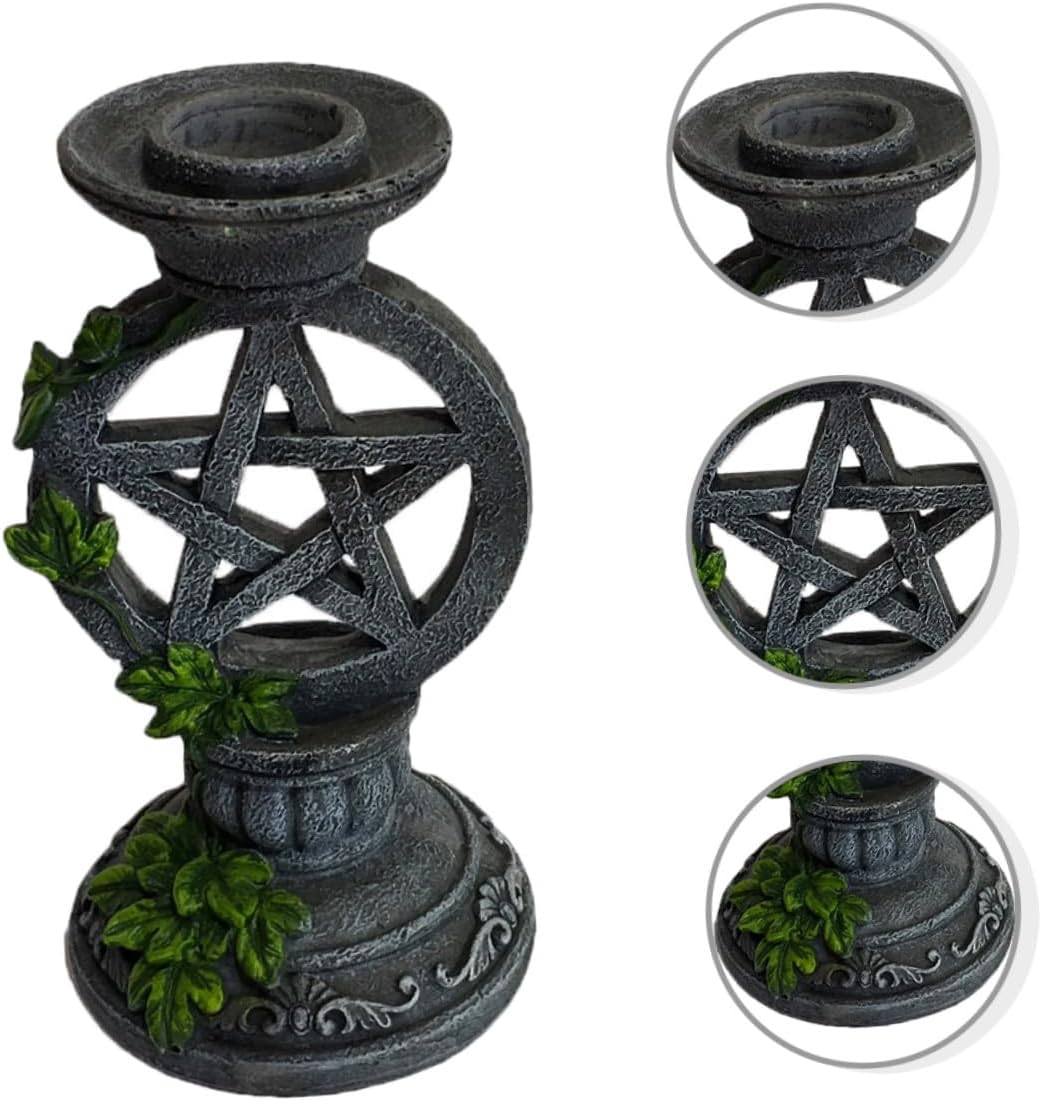 Toyvian Vintage Pentagram Candle Holder Set, 2pcs Retro Resin Candlesticks for Photography Props, Creative Household Candle Stands for Home Décor and Festival Centerpieces