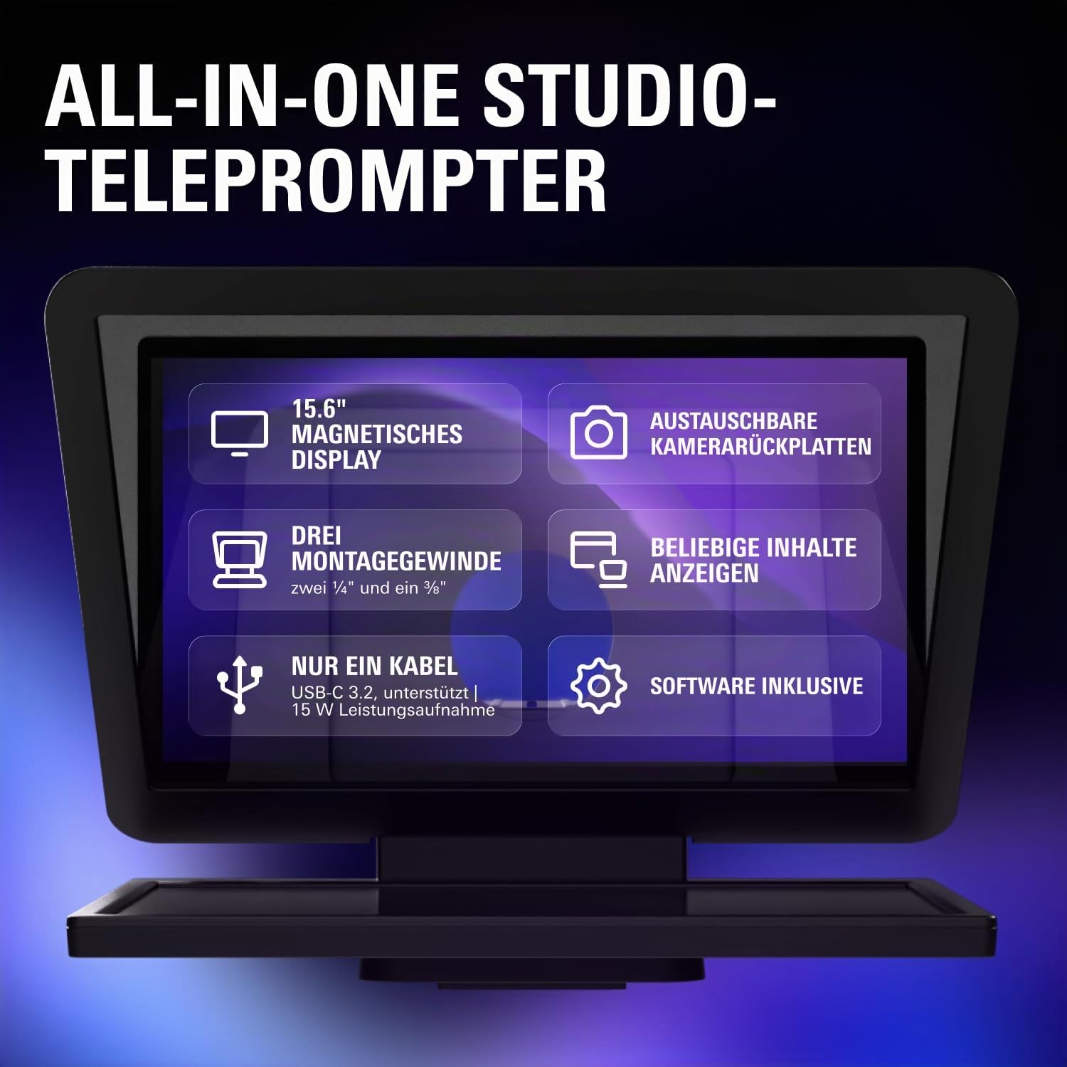 Elgato Prompter XL, vollformatiger Teleprompter, abnehmbar | 15,6-Zoll-Display abnehmbar, Full HD, doppelt als Konferenzmonitor, DSLR, spiegellos, USB-C 3.2