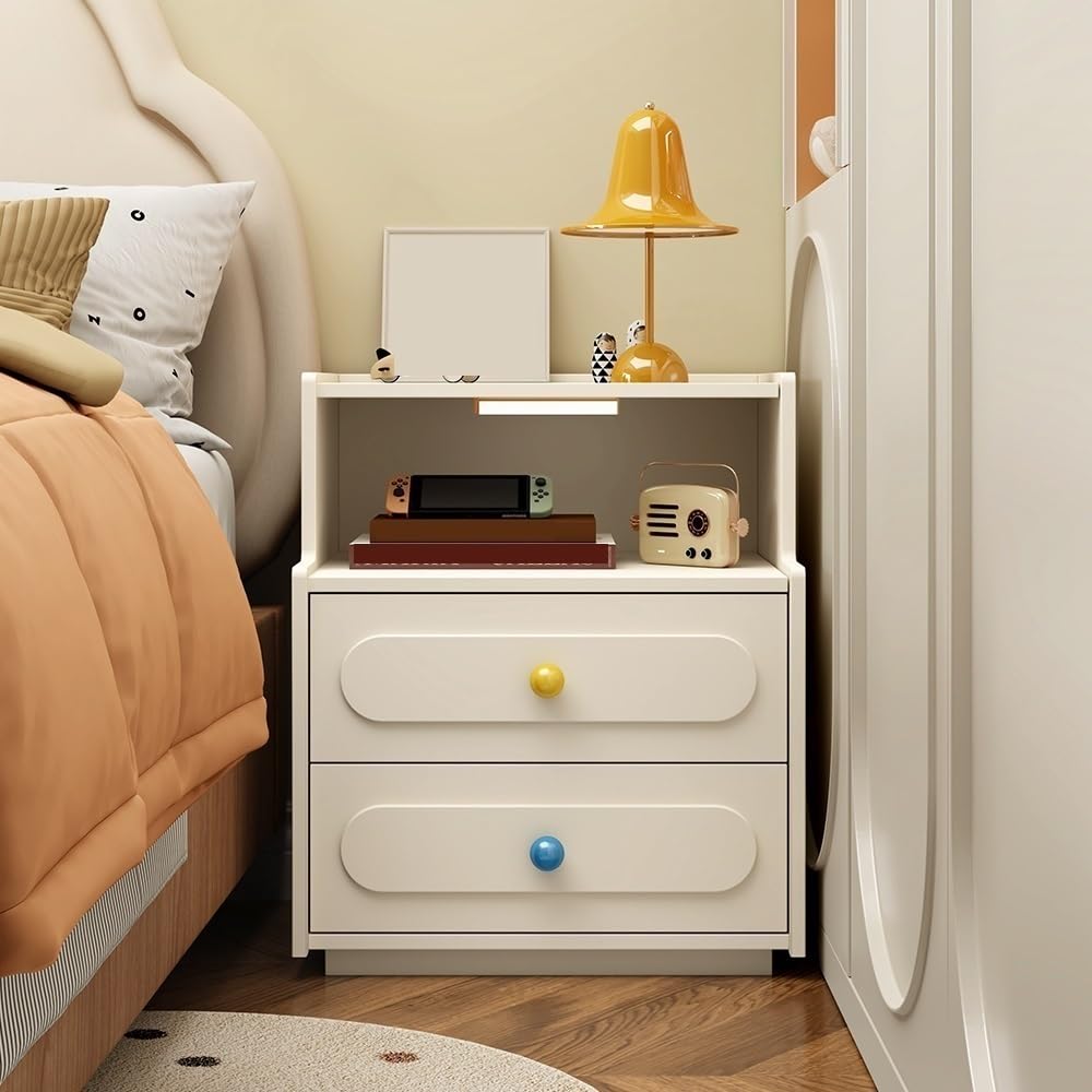Petite armoire de rangement de nuit en bois massif avec LED contre le désordre