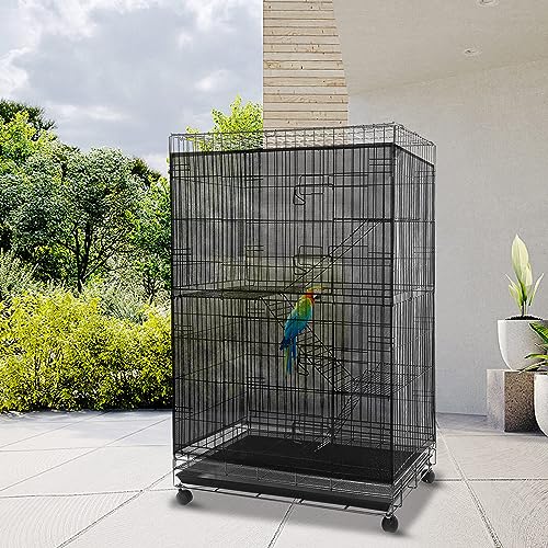 Aynaxcol Adjustable Birdcage Seed Feather Catcher Bird Cage Net Cover Soft Skirt Guard Birdcage Nylon Mesh Netting for Parrot (118 x 39.4 Inch) (Black) - Thumbnail 6