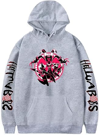Adult Helluva Boss Cosplay Hoodie Hooded Sweatshirt Long Sleeve Pullover Sportwear Tracksuit for Halloween Gray-2, Medium