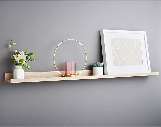 Contemporary Look Photo Shelf Picture Ledge Shelf Easy To Install 120cm - Oak Finish