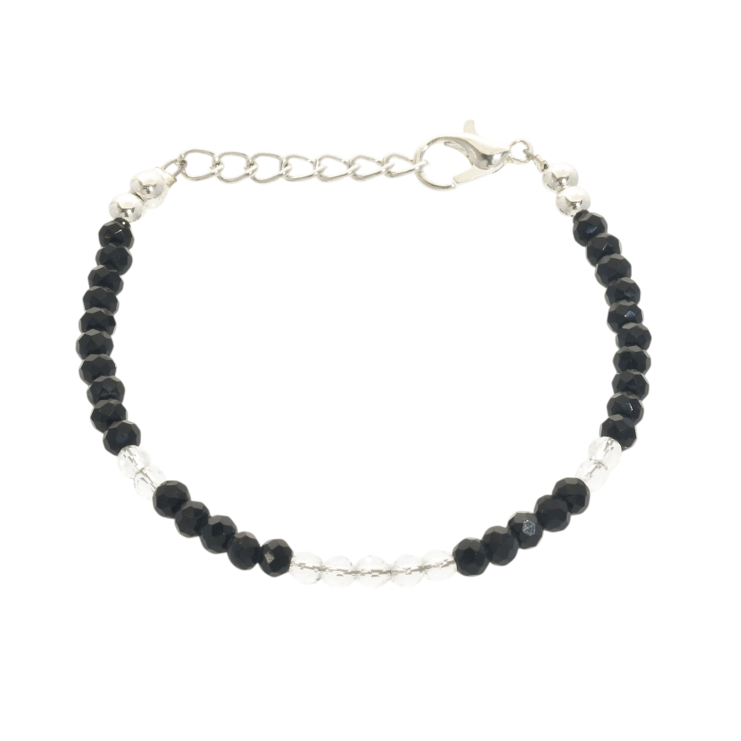 S.D.MICRO JEWELLERY Silver Plated Black & White Beaded Anklet for