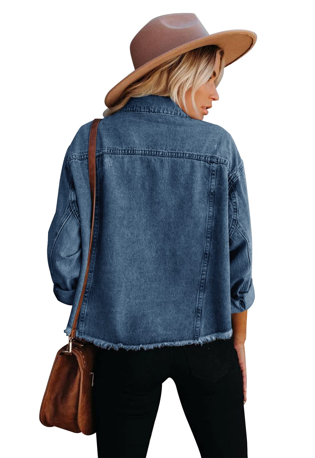 JayscreateEU Chaqueta vaquera para mujer, chaqueta corta, abrigo vaquero, ropa de exterior, manga larga, chaqueta vaquera para mujer, con botones, chaqueta de invierno y otoño, bordes y lavado con