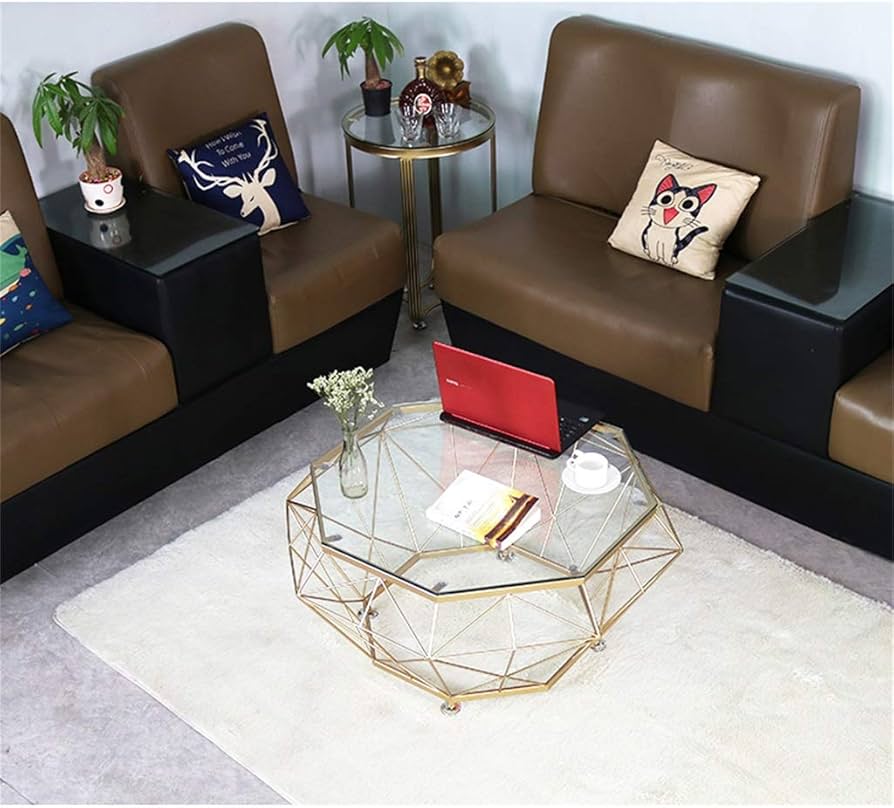 Amazon.co.jp: 八角形のコーヒーテーブル、透明強化ガラステーブル