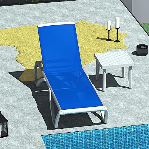 Image of Domi Outdoor Lounge Chair, Aluminum Patio Chaise Lounge with 5 Position Adjustable Backrest and Wheels, All Weather Reclining Chair with Side Table for Patio, Yard,Balcony,Poolside (Blue)