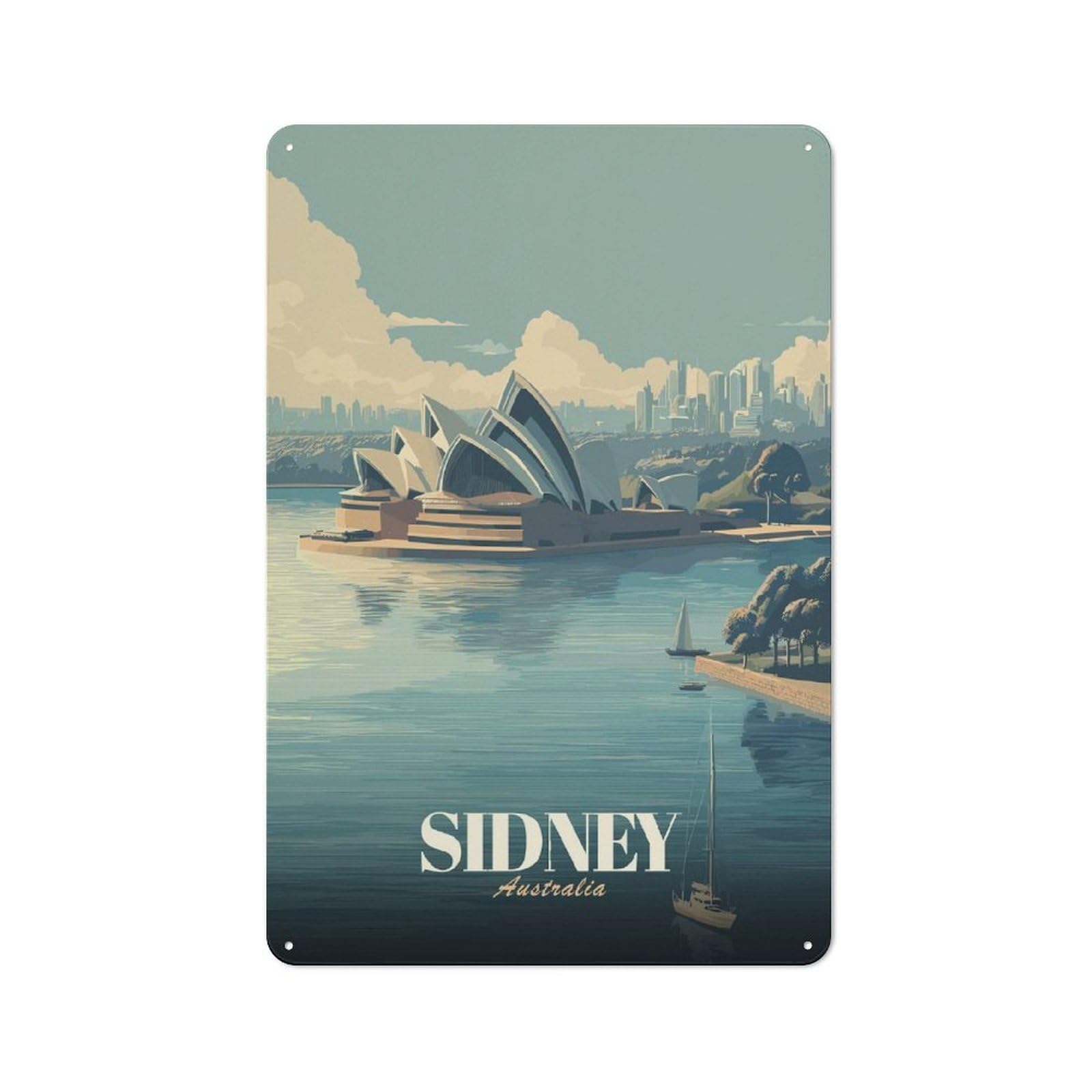 Junmoney Style-17 Sydney Opera House Travel (3) Decorative Tin Sign 30X20cm, Rustic Rustic Kitchen Decor For Kitchen, Cottage, Porch Or Garden Room