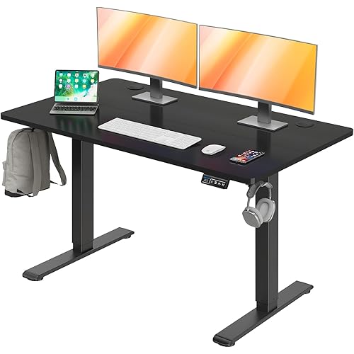 MOUNTUP Electric Height Adjustable Standing Desk, 48 x 24 Inches Sit Stand Desk with Memory Controller, Ergonomic Stand Up Desk for Home Office with Splice Board, Black