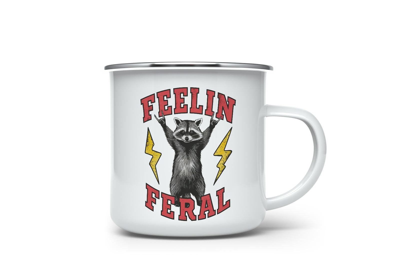 MAXIKIWI - Durable Enamel Coffee or Tea Camping Mug for Indoor Outdoor Use - Vintage Racoon - 350ml