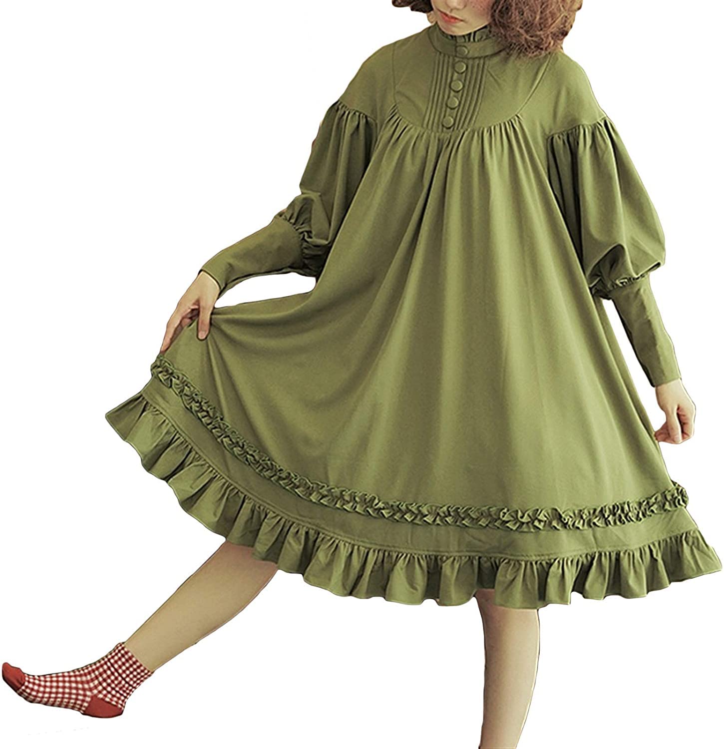 Cosplay Sukienka Lolita Japońskie Miękkie Czarne Sukienki Bawełniane Damskie Księżniczka Sukienka Kostium Dziewczęcy (Color : Army Green, Size : XL)