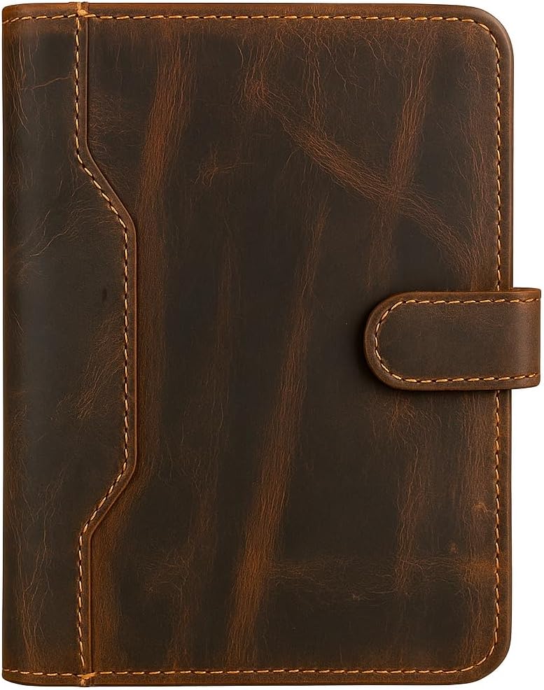 Brown Leather Junior Padfolio 5x8, Small Bifold Business Portfolio Folder for Men & Women, Compact Legal Pad Holder with Pen Loop, Card Holder with Document Pocket, Interview Organizer