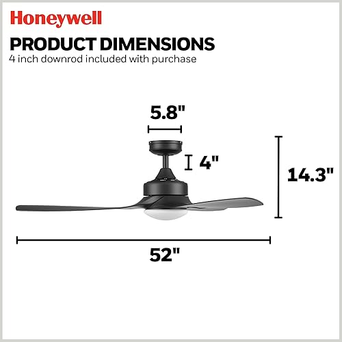 Miniatura 7 de Honeywell Ceiling Fans Lynton 51854-01 - Ventilador de techo para interiores y exteriores de 52 pulgadas con luz LED que cambia de color, control