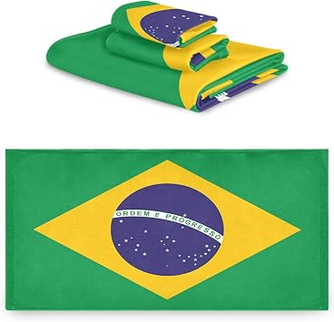 Naanle Brazil Flag Print Soft Luxury Decorative مجموعة من 3 مناشف ، 1 منشفة حمام + 1 منشفة يدوية + 1 منشفة ، متعددة الأغراض للحمام ، فندق ، صالة رياضية ، منتجع صحي ومطبخ