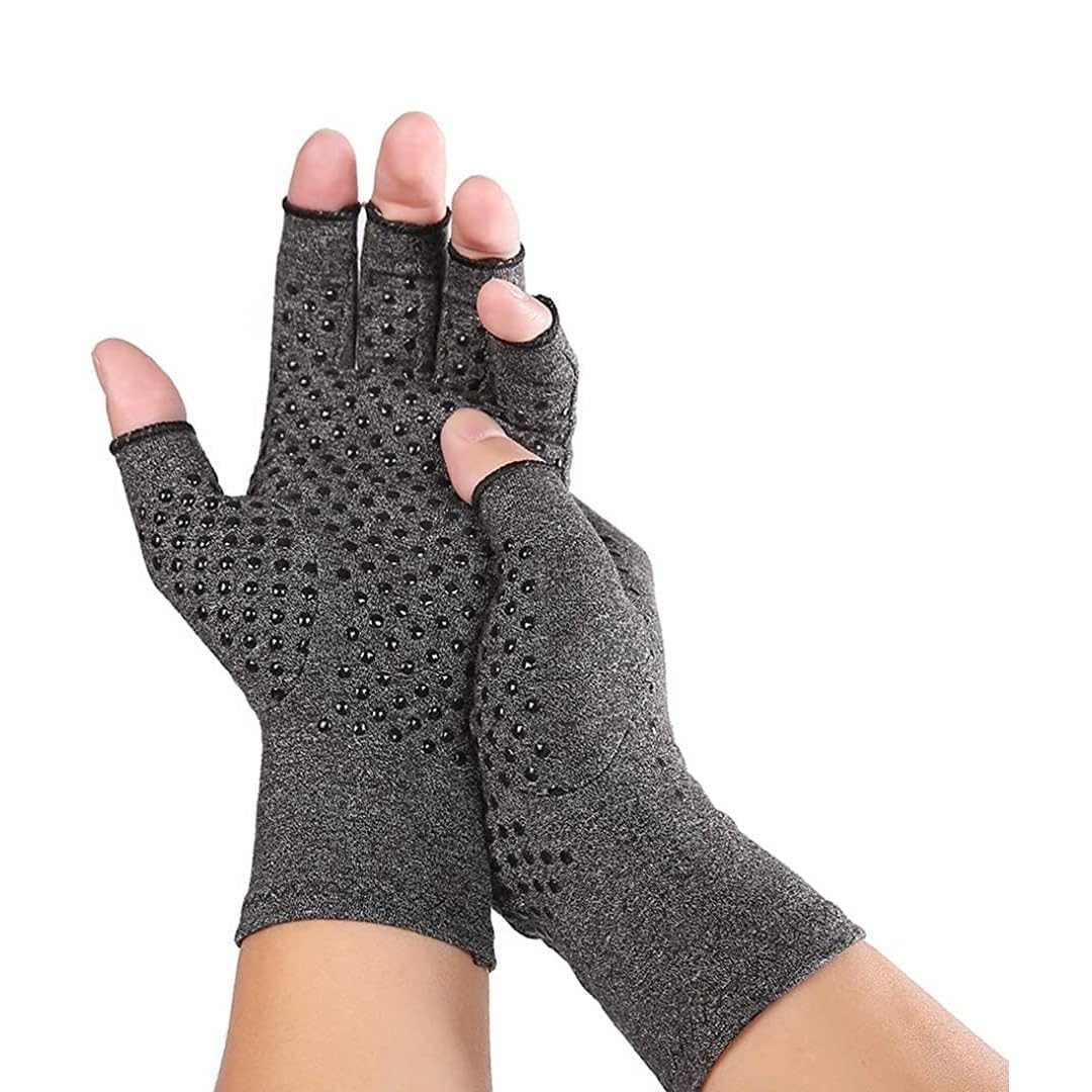 Jesata 2 works Fingerless Compression Arthritis Gloves for Men & Women, Grey - Image 2