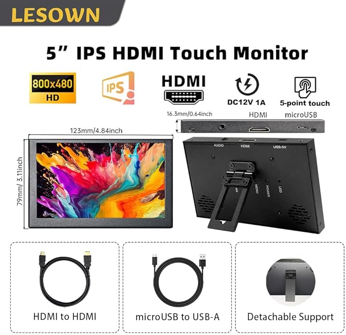 Monitor Táctil Portátil Secundario 5 Pulgadas 800x480 IPS miniatura 9