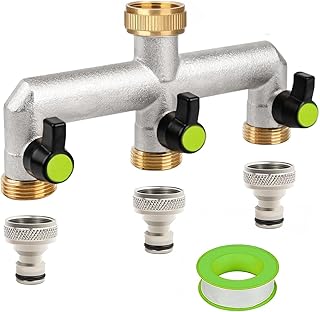Distribuidor de Agua de 3 Vías 3/4'', Grifo de Jardin Triple, Adaptador Grifo Manguera Distribuidor de Jardín de 3 Vías, Adaptador de Manguera de jardín, Regulador de Flujo y Bloqueable