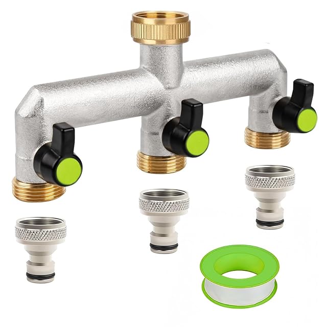 Potrójna złączka kranowa, 3-drożny kran, mosiężny rozdzielacz kranu ogrodowego, 3/4″ adapter do kranu 3-drożny dystrybutor wody, złącze węża ogrodowego na zewnątrz