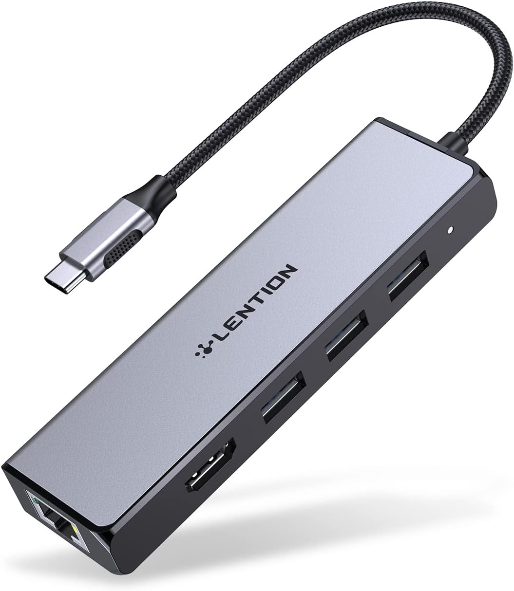 LENTION USB C Hub with Gigabit Ethernet Adapter, 4K HDMI, 3 USB 3.0 Dongle for 2023-2016 MacBook Pro 13/14/15/16, New Mac Air & Surface, Chromebook, More, Stable Driver Certified (CB-C25, Space Gray)