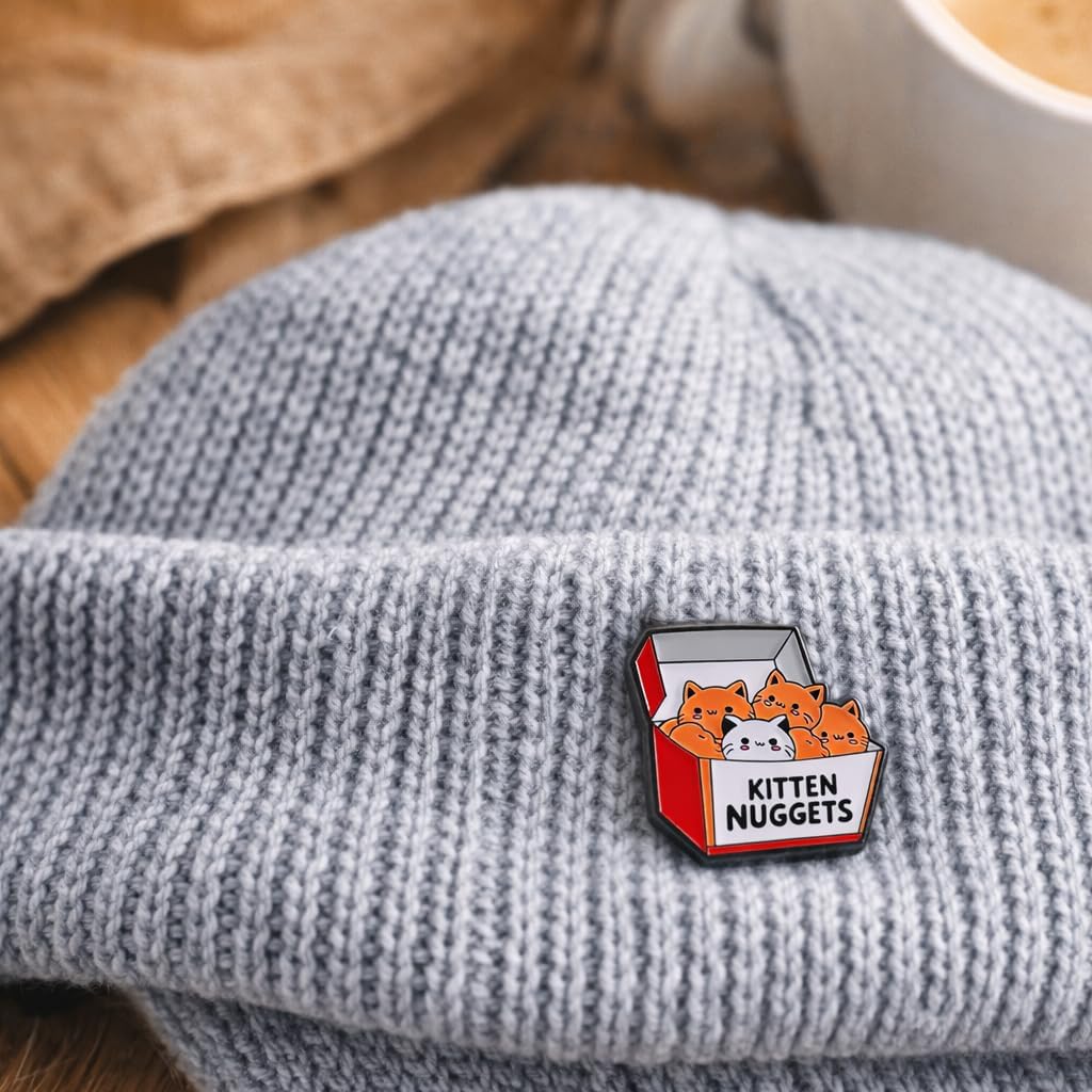 Funny Cat in a Box Pin - Cute Animal Enamel Pins Brooch with KITTEN NUGGETS for Backpacks, Jackets, Hats. Humor Kitten Brooches Gifts for Cats Lovers, Teens, Adults. image 3