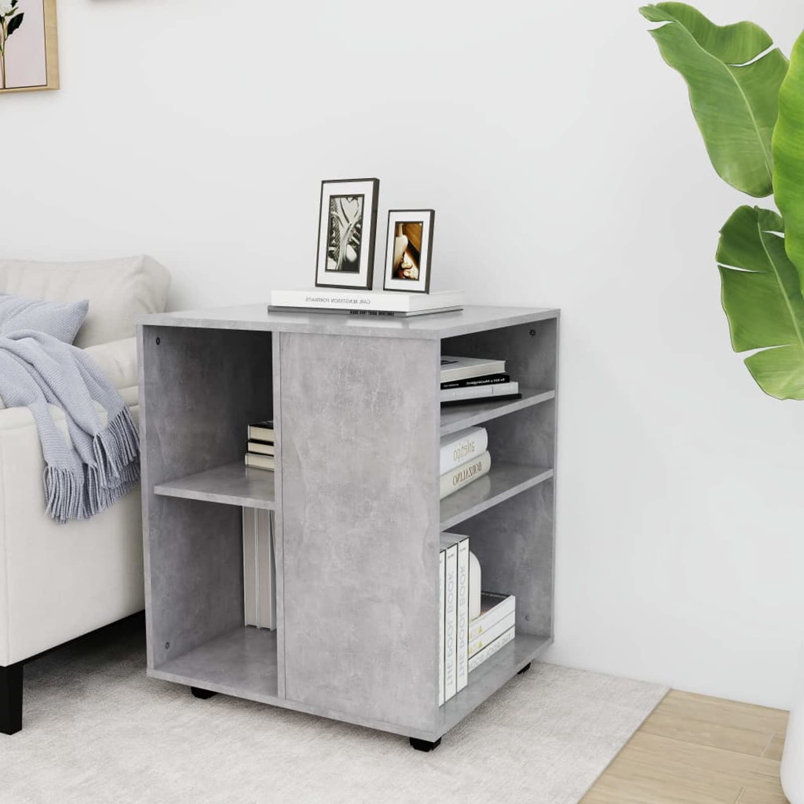 Homgoday Mobiletto con Rotelle Grigio Cemento 60x53x72 cm in Truciolato, Salvaspazio Armadietto da Esterno, Mobili Esterno Balcone per Soggiorno, Ufficio, Camera da Letto, Bagno
