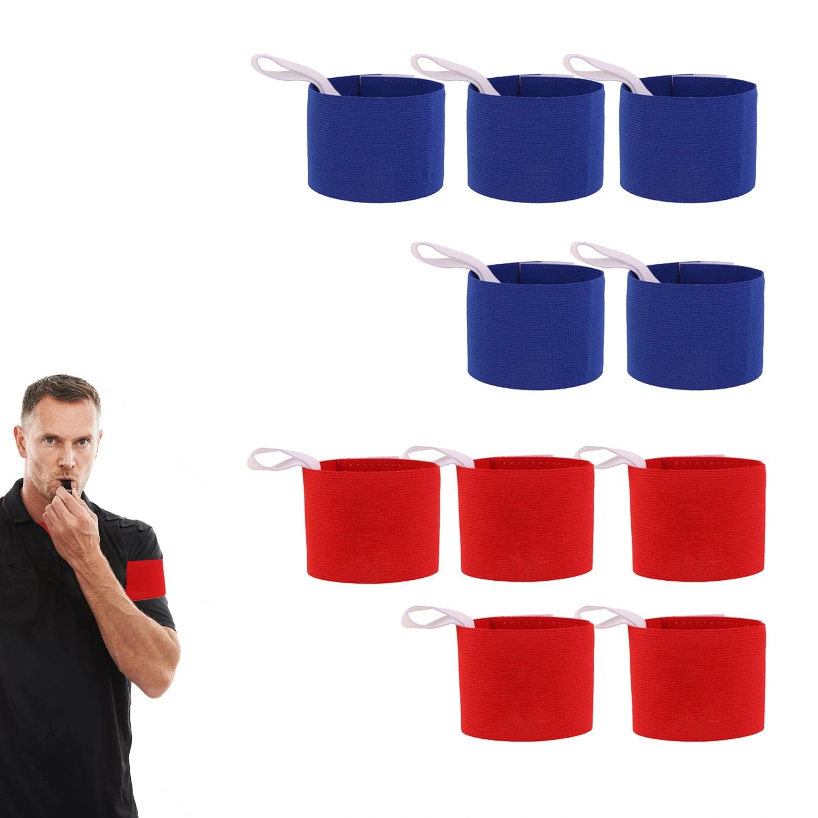 10 Brassards De Capitaine Réglables - Rouge Et Bleu, Pour Football, Basket, Jeux D'équipe