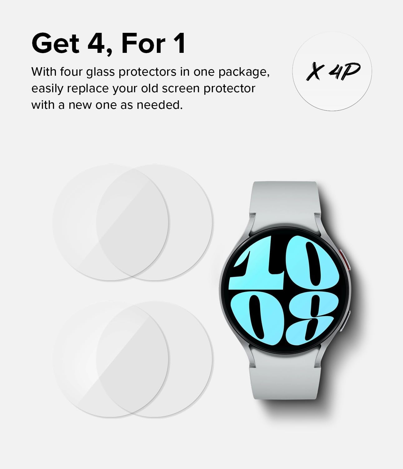 Ringke Glass [4 Pack] Compatible with Samsung Galaxy Watch 6 Screen Protector (44mm), Anti Scratch 9H Hardness Protective Tempered Glass - R6