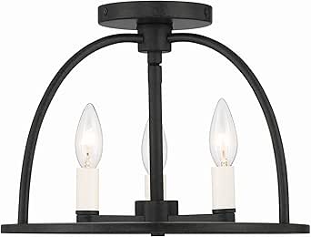 Crystorama Abbott 3 Light Black Semi Flush Mount