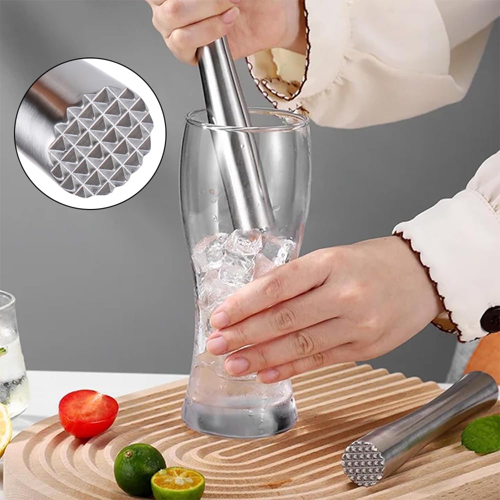 Mortero de acero inoxidable para coctel, prensa de limas, mortero de barra, para mojitos y otras bebidas de frutas, accesorios de cóctel 22,5 C