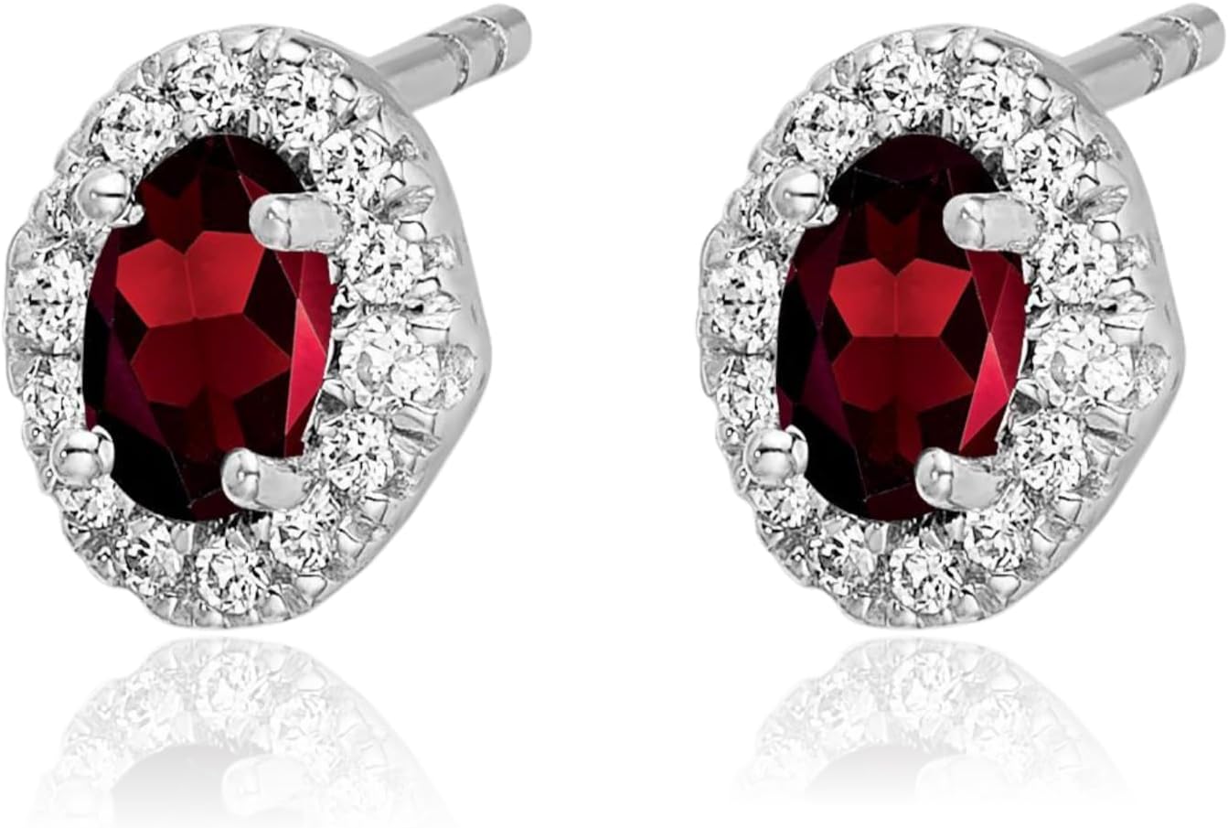 IceCarats 14K Solid White Gold 0.70 carat Red Garnet Diamond Large Stud Earrings 7mm 1/4 inch Oval Cut, Natural, Prong Set, Friction Back For Her